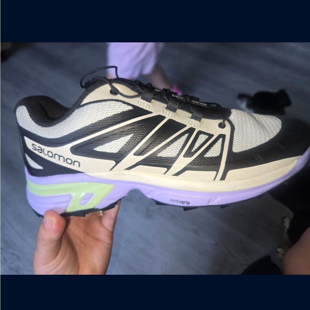Salomon Women's Black, Cream, and Purple Athletic Shoes